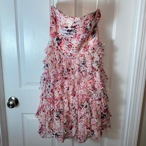 White House Black Market Pink Floral Ruffle Mini Dress